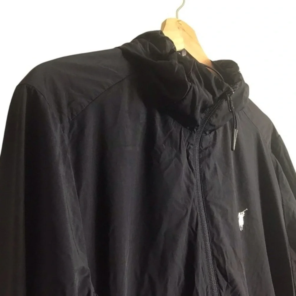 Polo Sport RL‎ Medium Black Performance Full Zip Rain Jacket Hooded Pony Golf